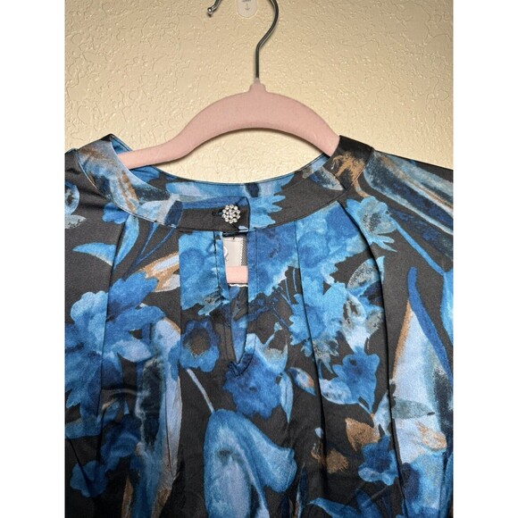 Cupio Blush Blue Multicolor Floral Print Long Sleeve Women’s Blouse Size Small - Picture 15 of 16